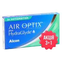 Контактные линзы Air Optix plus HydraGlyde for Astigmatism (торические, месяц) — набор 4 линзы по цене 3