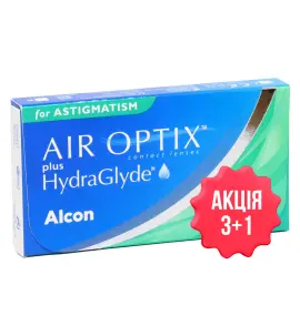 Контактные линзы Air Optix plus HydraGlyde for Astigmatism (торические, месяц) — набор 4 линзы по цене 3