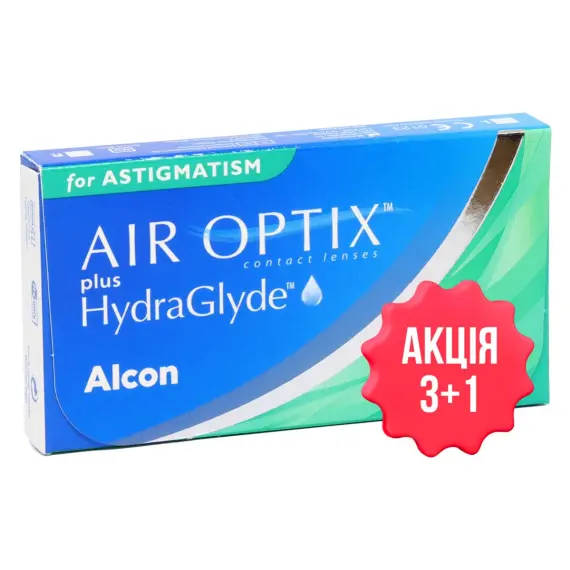 Контактные линзы Air Optix plus HydraGlyde for Astigmatism (торические, месяц) — набор 4 линзы по цене 3
